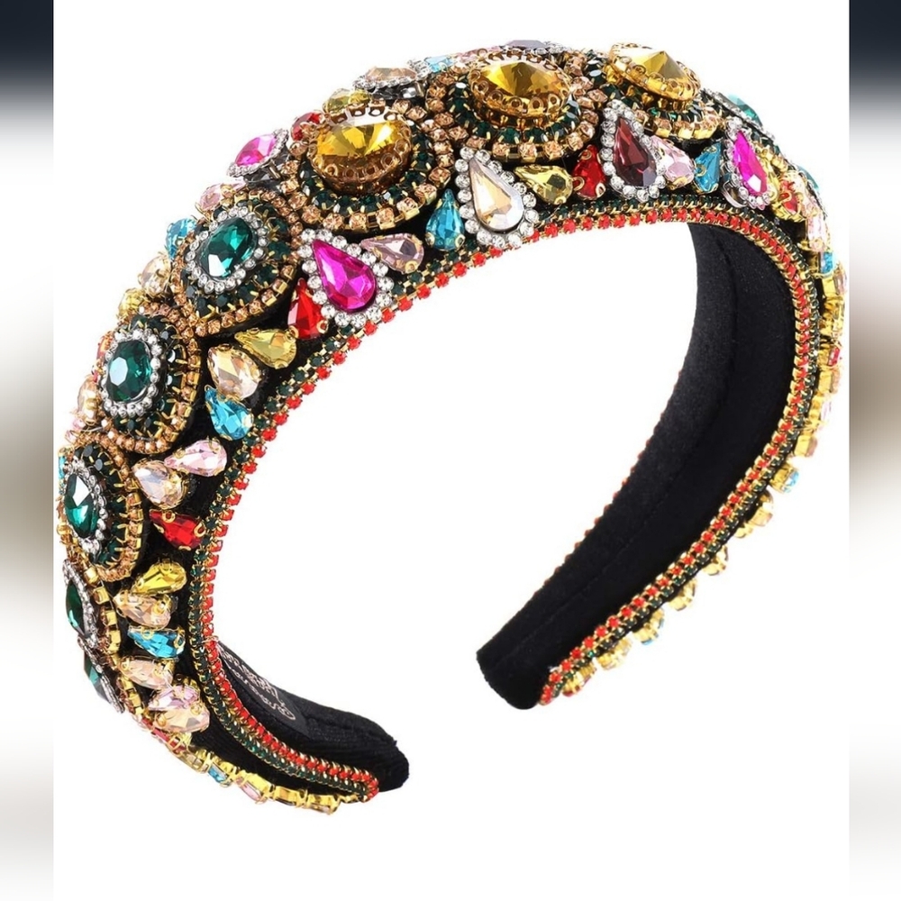 Stunning Multi-Color Rhinestone Studded Women's Flexible Wide Padded Headband